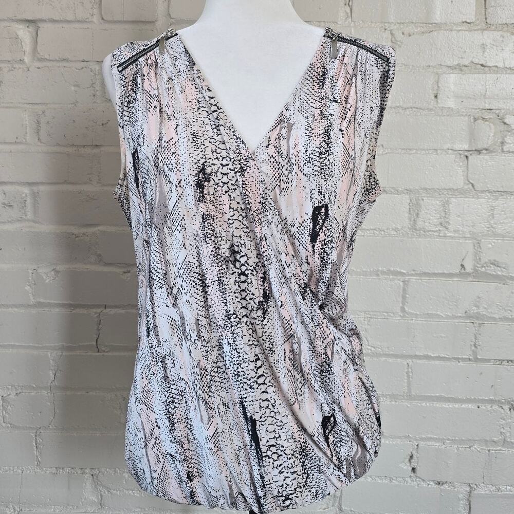 INC International Concepts Chic Snakeskin Faux Wrap Sleeveless Blouse Officewear